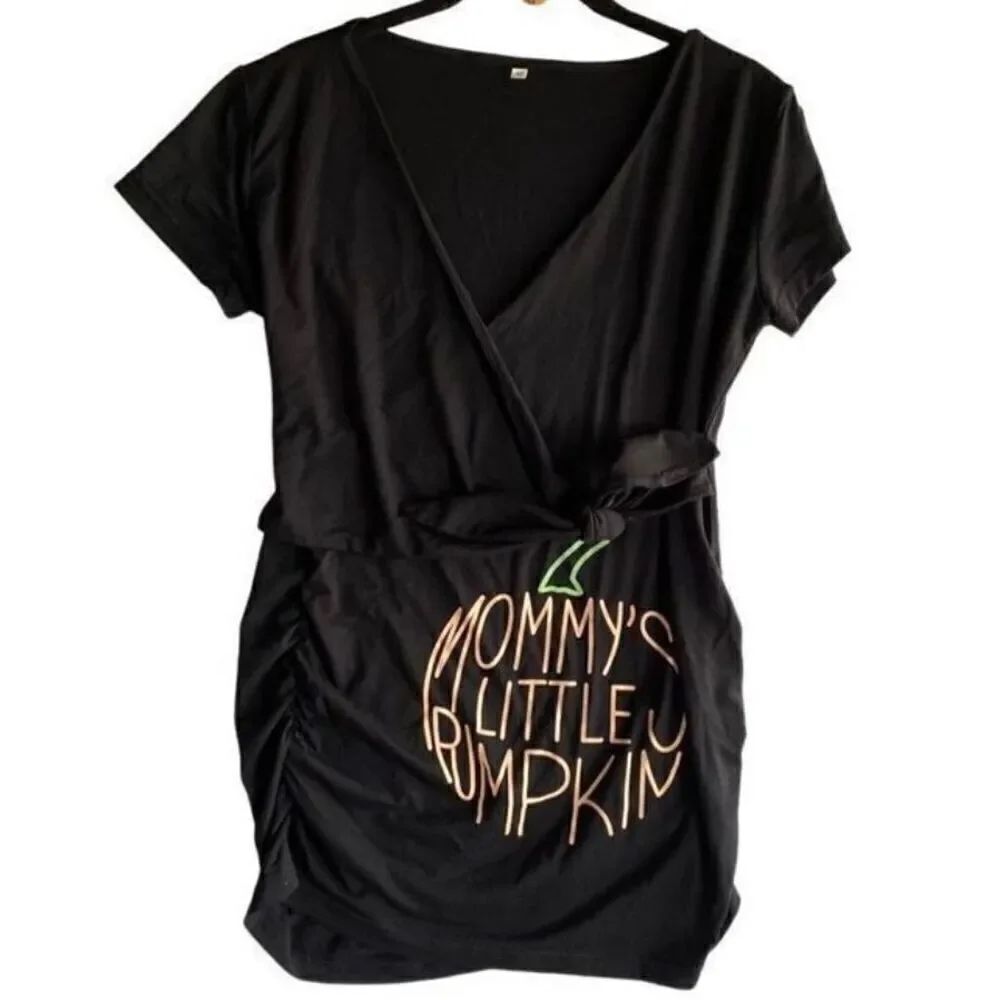No brand Halloween women’s maternity black-mommy’s little pumpkin top S/med